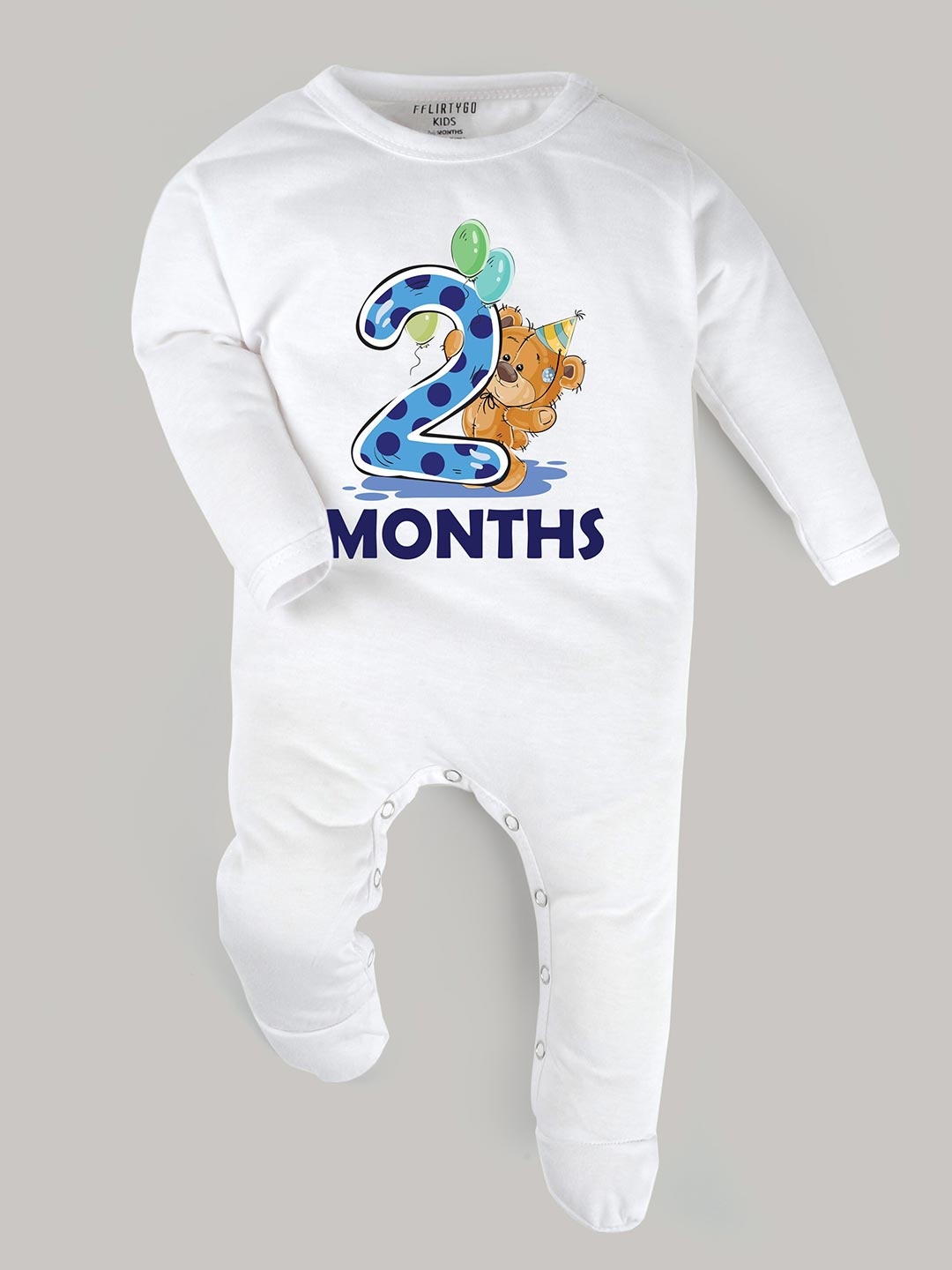 

FFLIRTYGO Infants 2 Months Milestone Printed Pure Cotton Sleepsuit, White