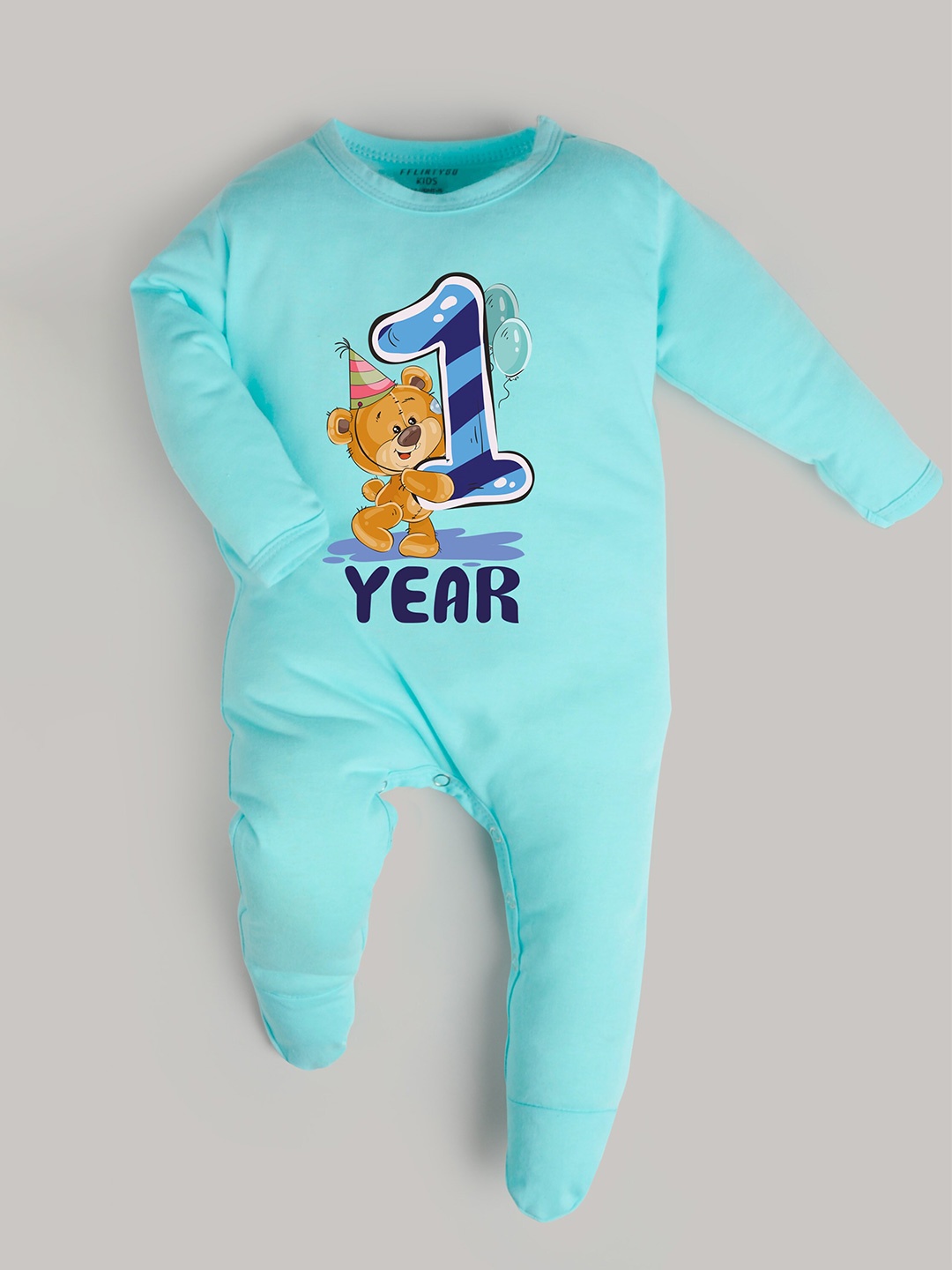 

FFLIRTYGO Kids Turquoise Blue & Blue Printed Basic Jumpsuit