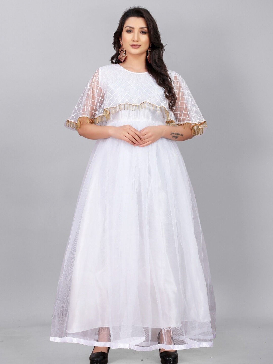 

APNISHA Women White Net Maxi Dress