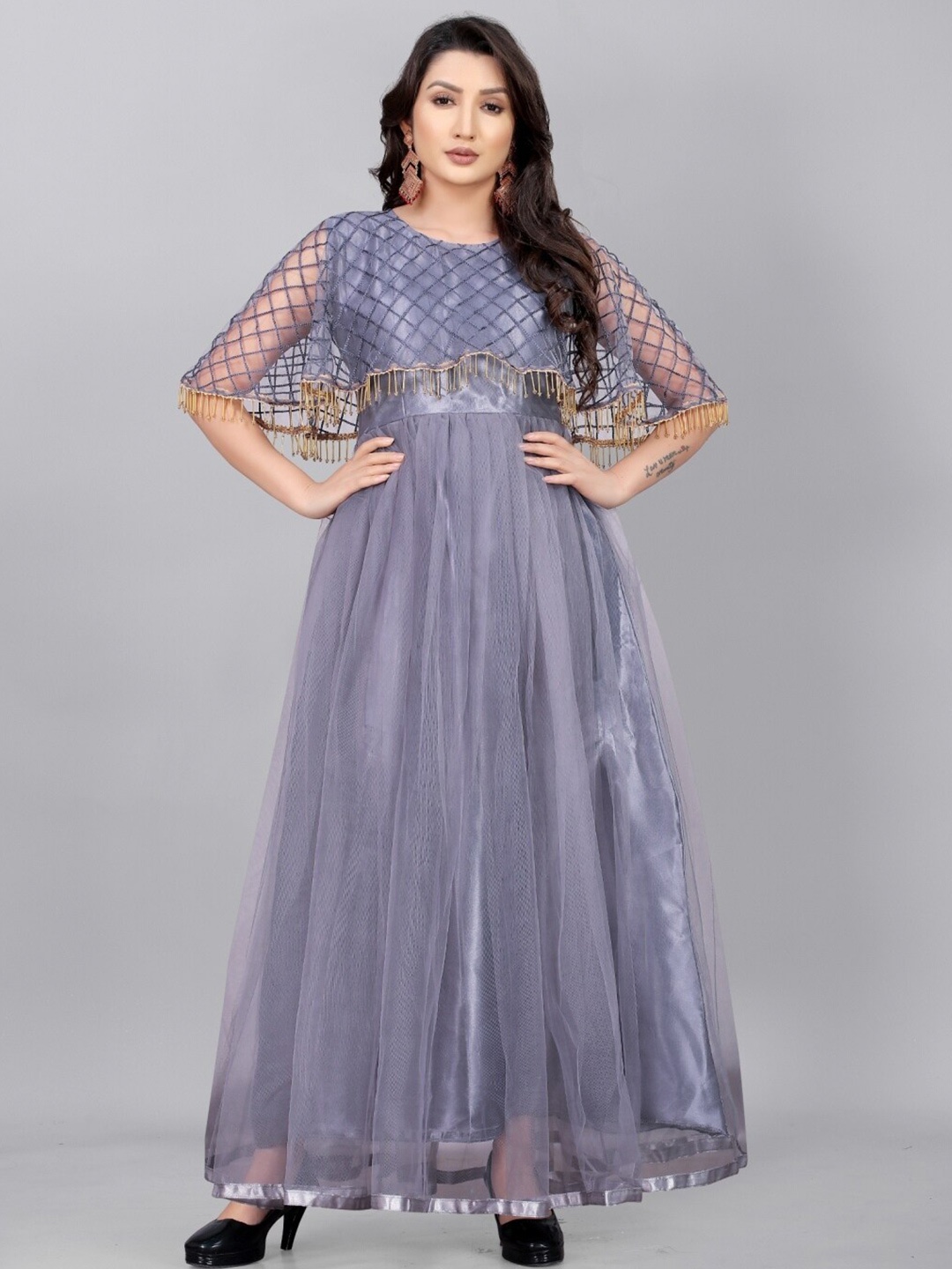 

APNISHA WOMEN Grey Net Maxi Dress