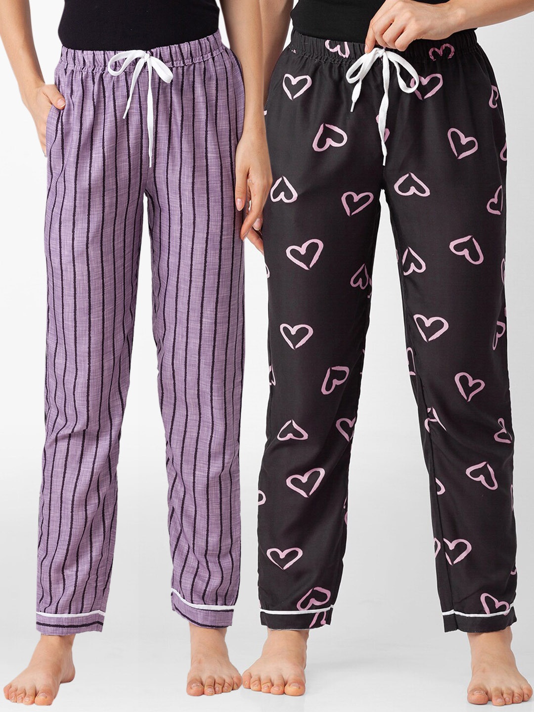 

FashionRack Women Pack Of 2 Grey And Black Printed Cotton Lounge Pants