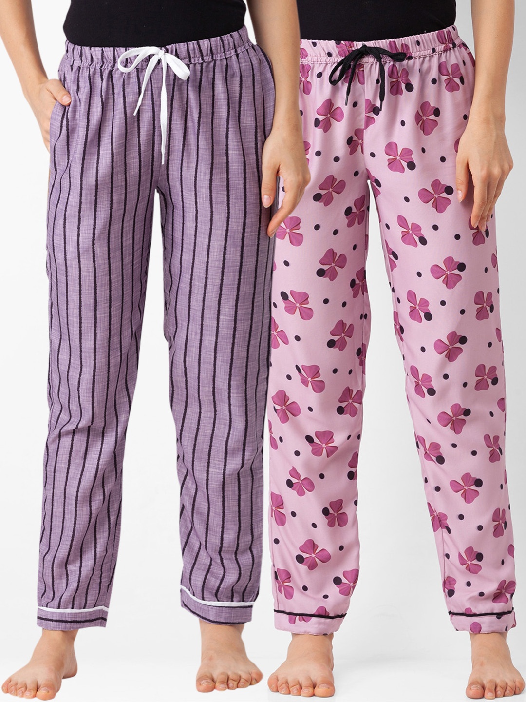 

FashionRack Women Pack Of 2 Purple & Pink Printed Lounge Pants