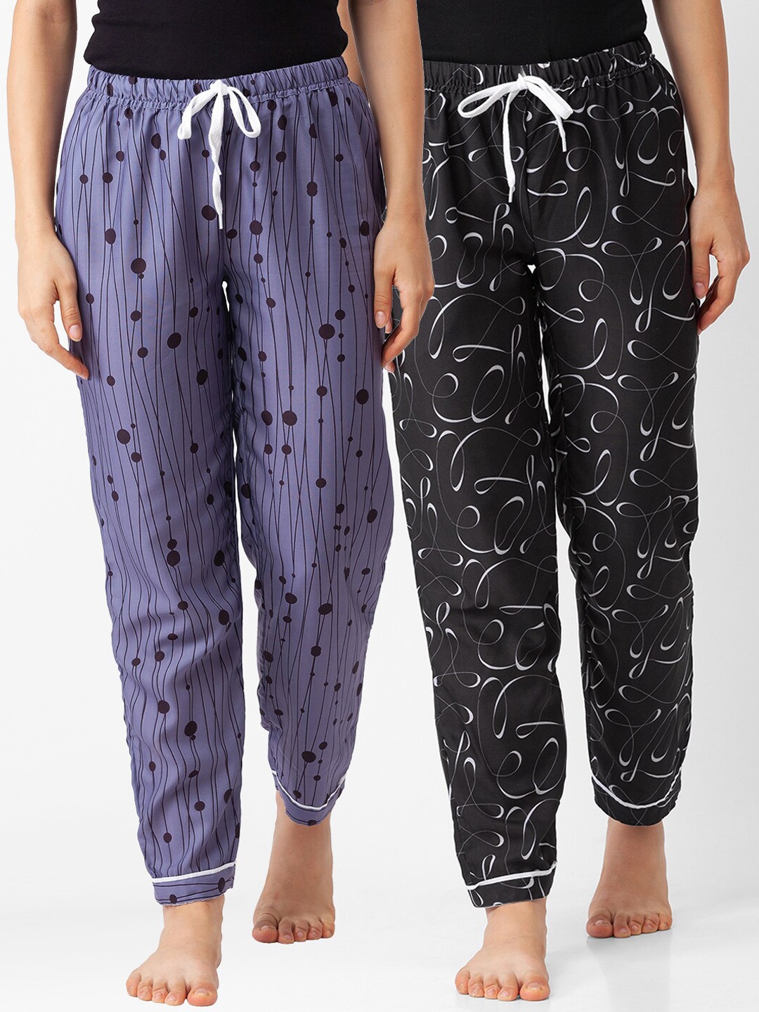 

FashionRack Women Pack of 2 Grey& Black Printed Cotton Lounge Pants