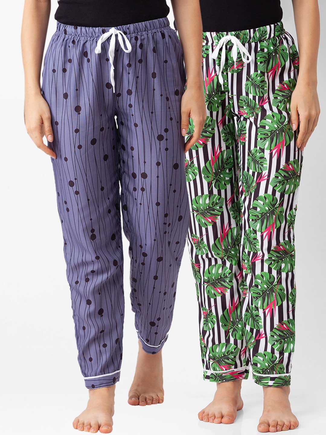 

FashionRack Pack of 2 Women Grey & Green Printed Cotton Lounge Pants
