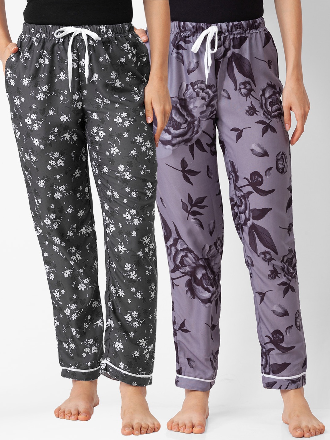 

FashionRack Women Pack of 2 Printed Cotton Lounge Pants, Grey