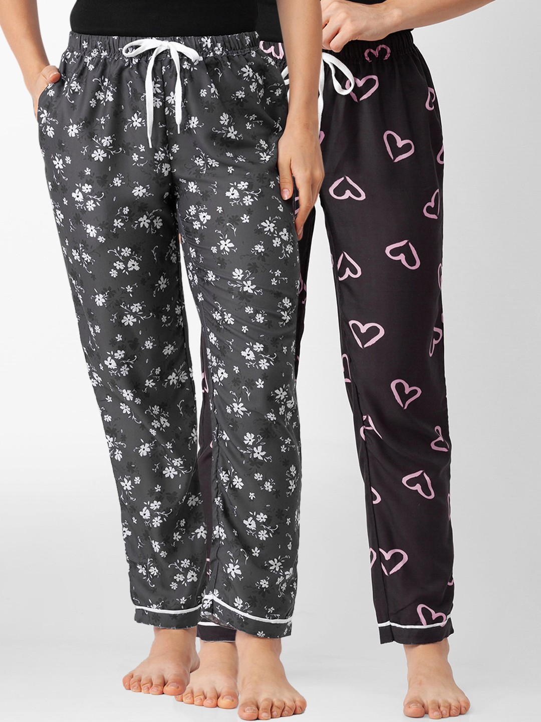 

FashionRack Women Pack of 2 Printed Cotton Lounge Pants, Grey
