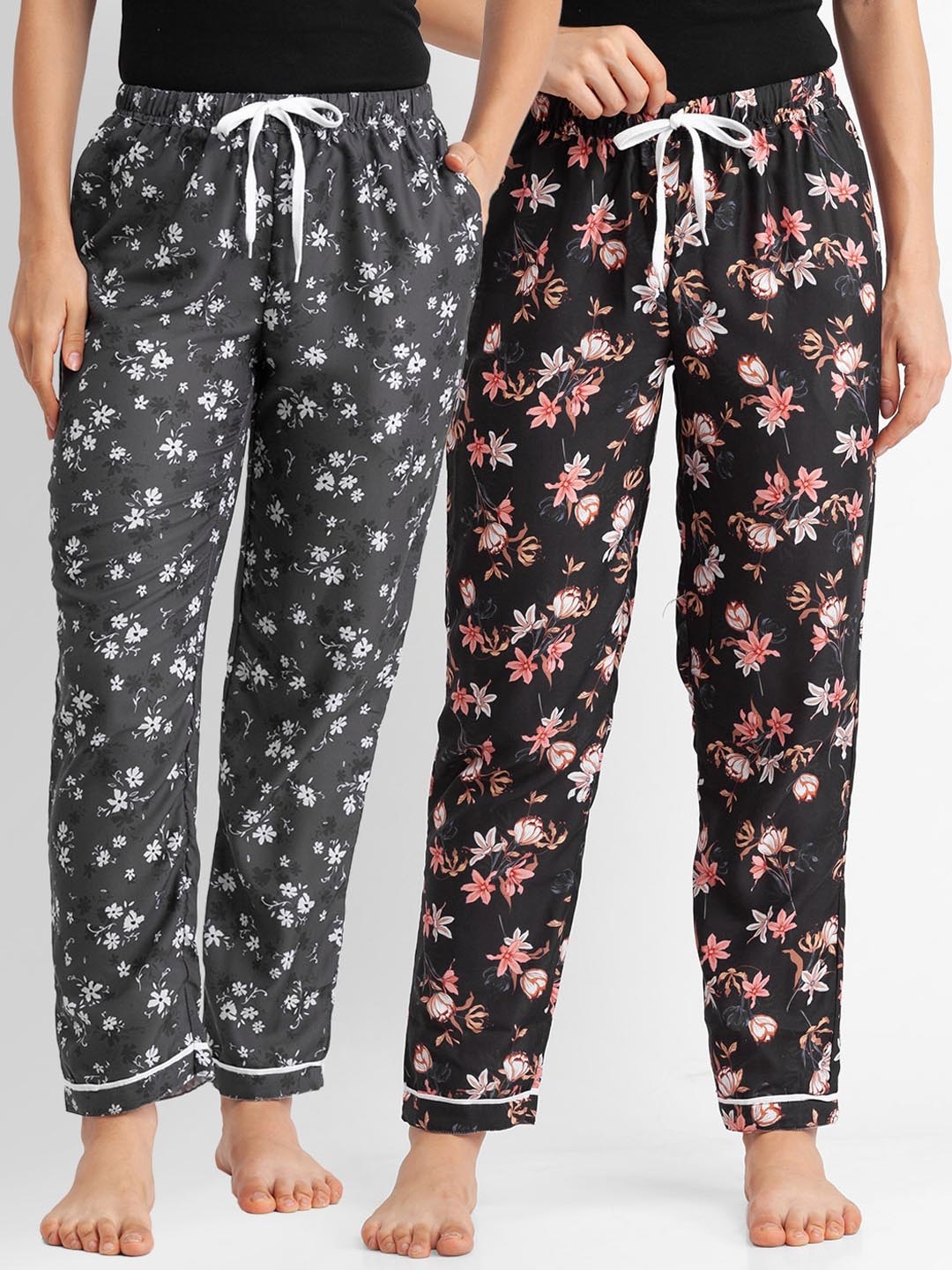

FashionRack Pack of 2 Women Grey & Black Printed Lounge Pants
