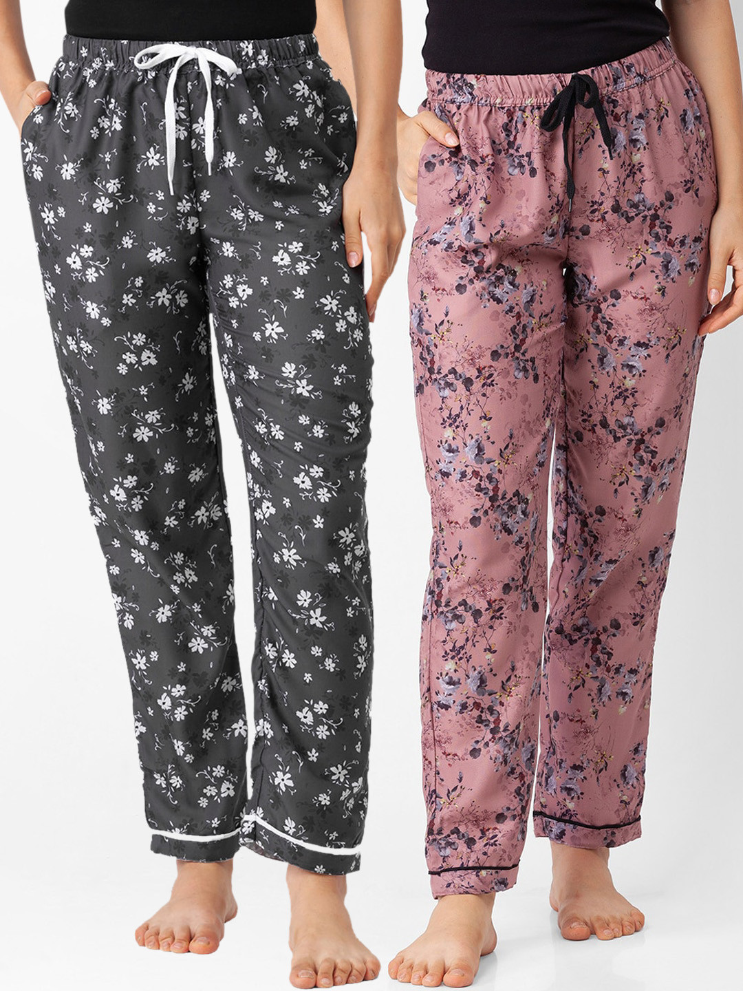 

FashionRack Women Pack of 2 Grey & Pink Printed Lounge Pants