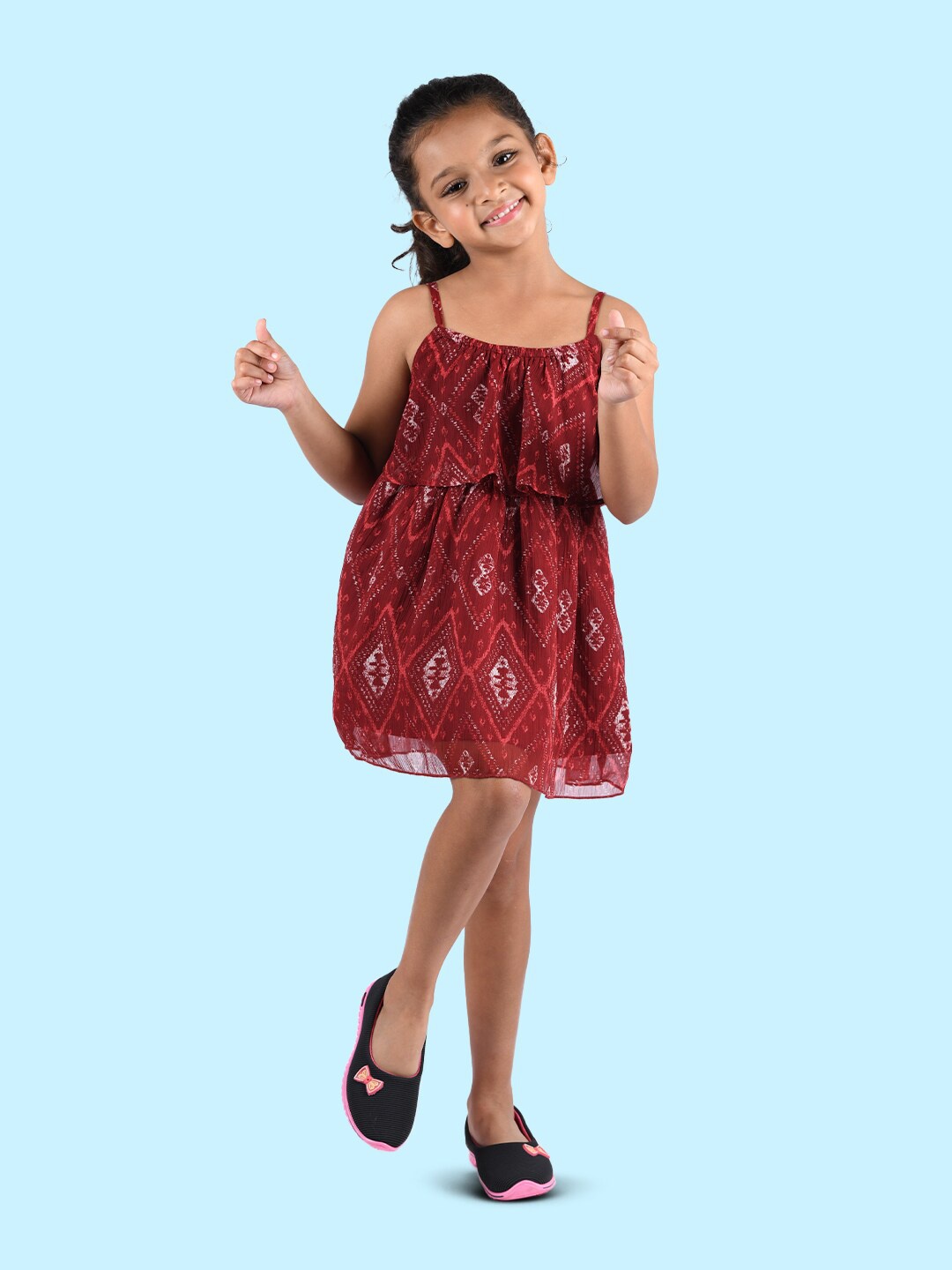 

Zalio Girls Maroon Layered Georgette A-Line Dress