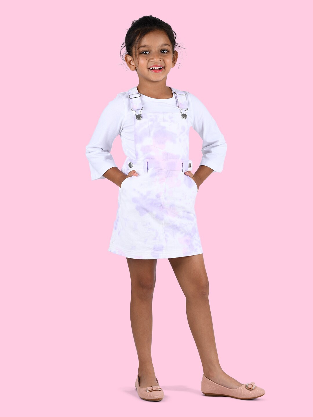 

Zalio White & Lavender Tie and Dye Dyed Pinafore Dress