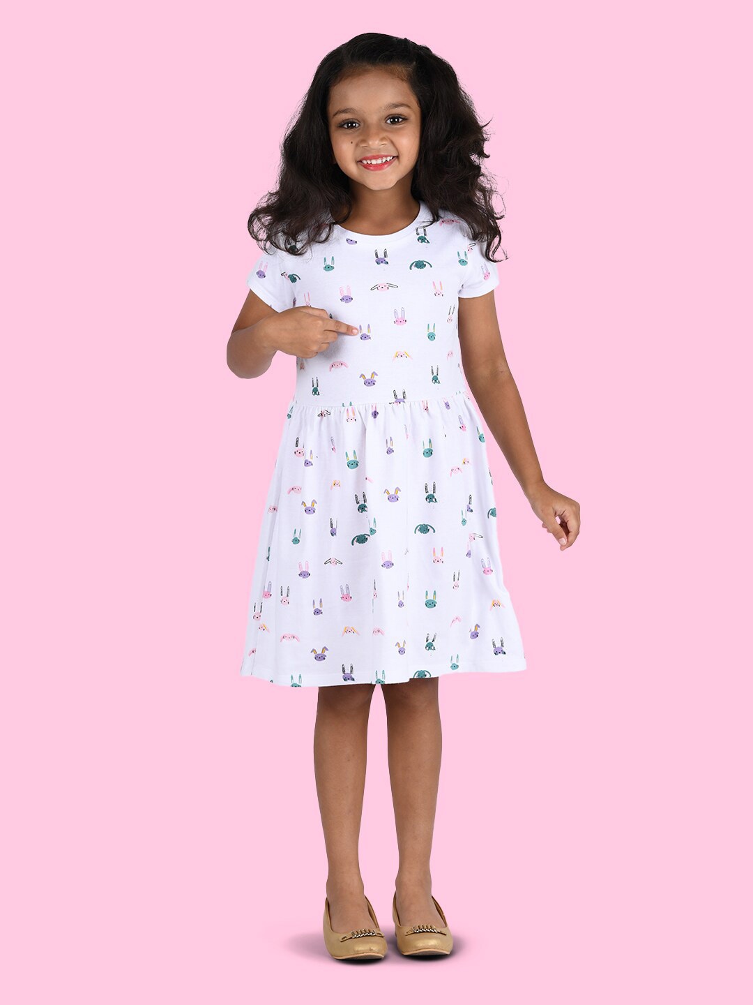 

Zalio Kids White Printed Pure Cotton Dress