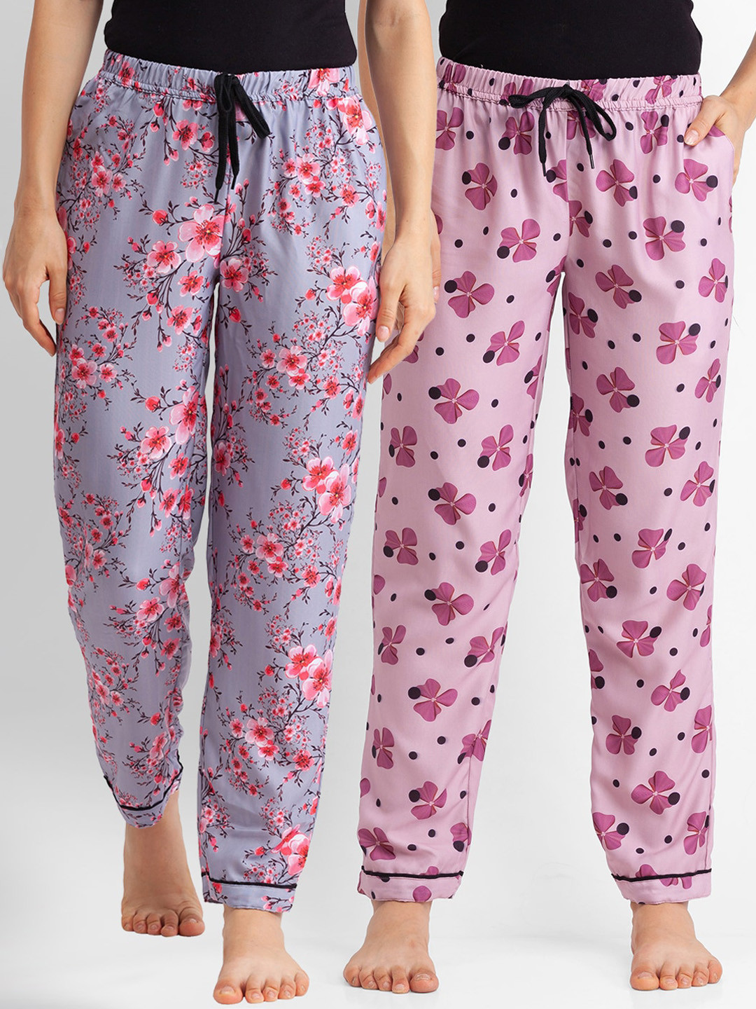 

FashionRack Women Pack of 2 Printed Cotton Lounge Pants, Grey