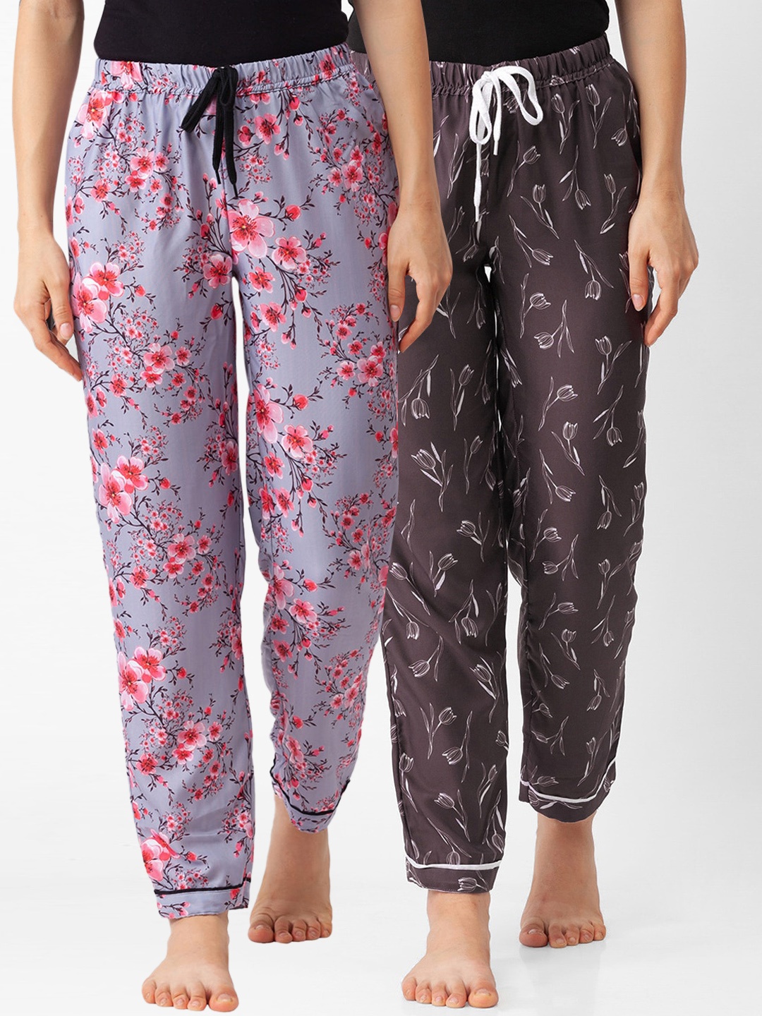 

FashionRack Women Pack Of 2 Printed Cotton Lounge Pants, Grey