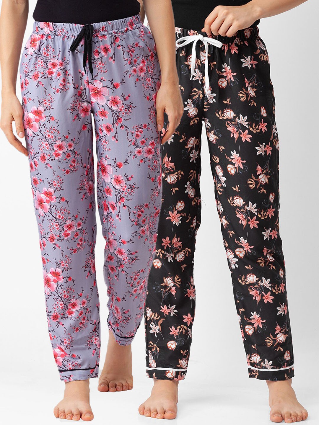 

FashionRack Women Grey & Black Pack of 2 Floral Printed Lounge Pants