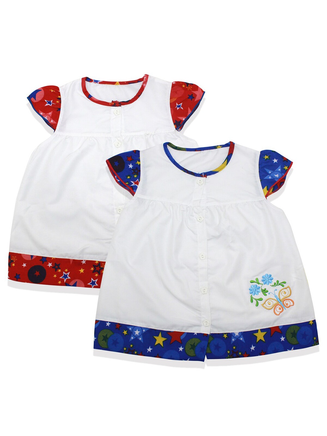 

Born Babies Girls Pack of 2 Blue & Red Floral A-Line Dress