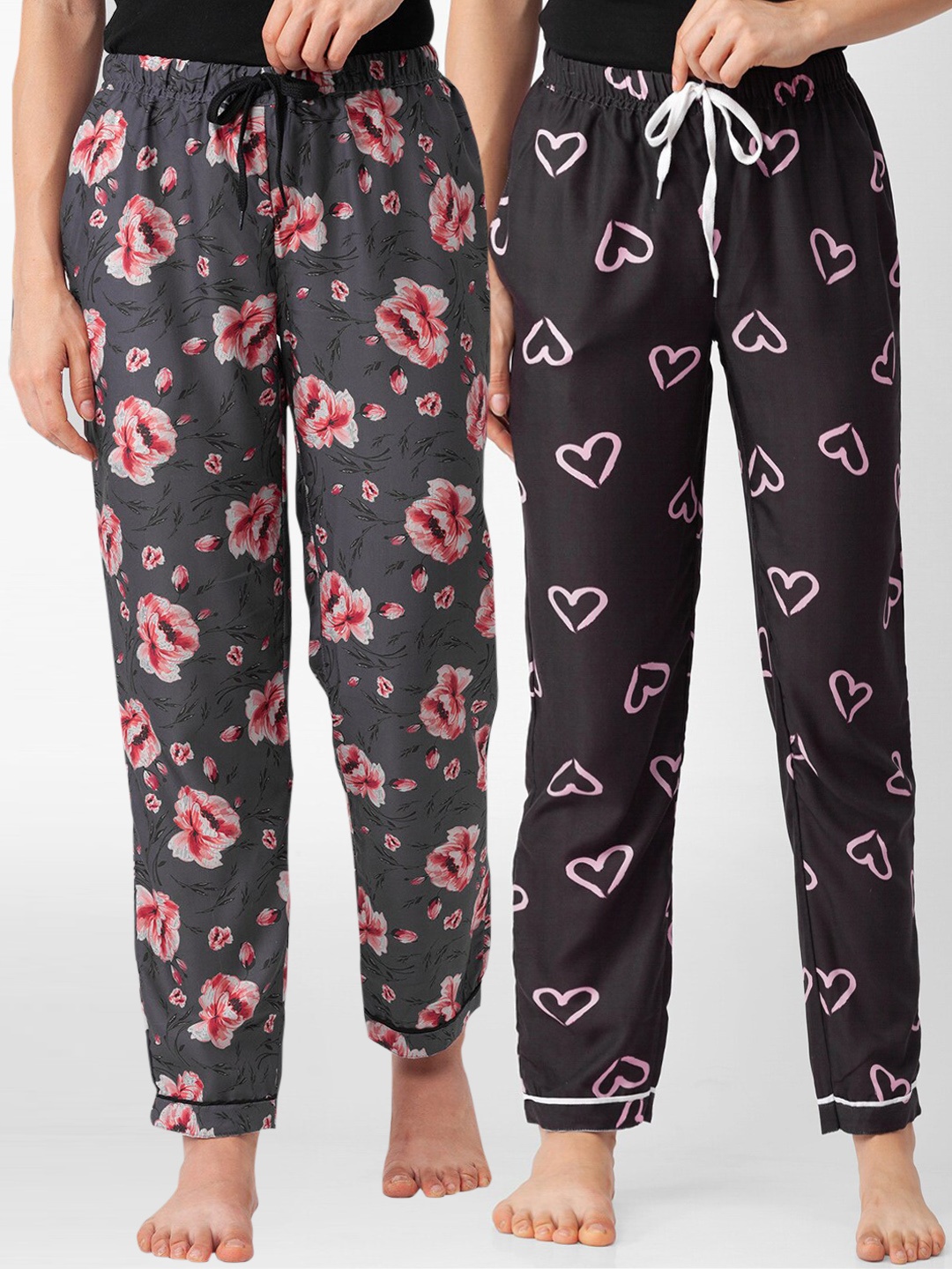 

FashionRack Pack of 2 Black & Grey Printed Cotton Lounge Pants