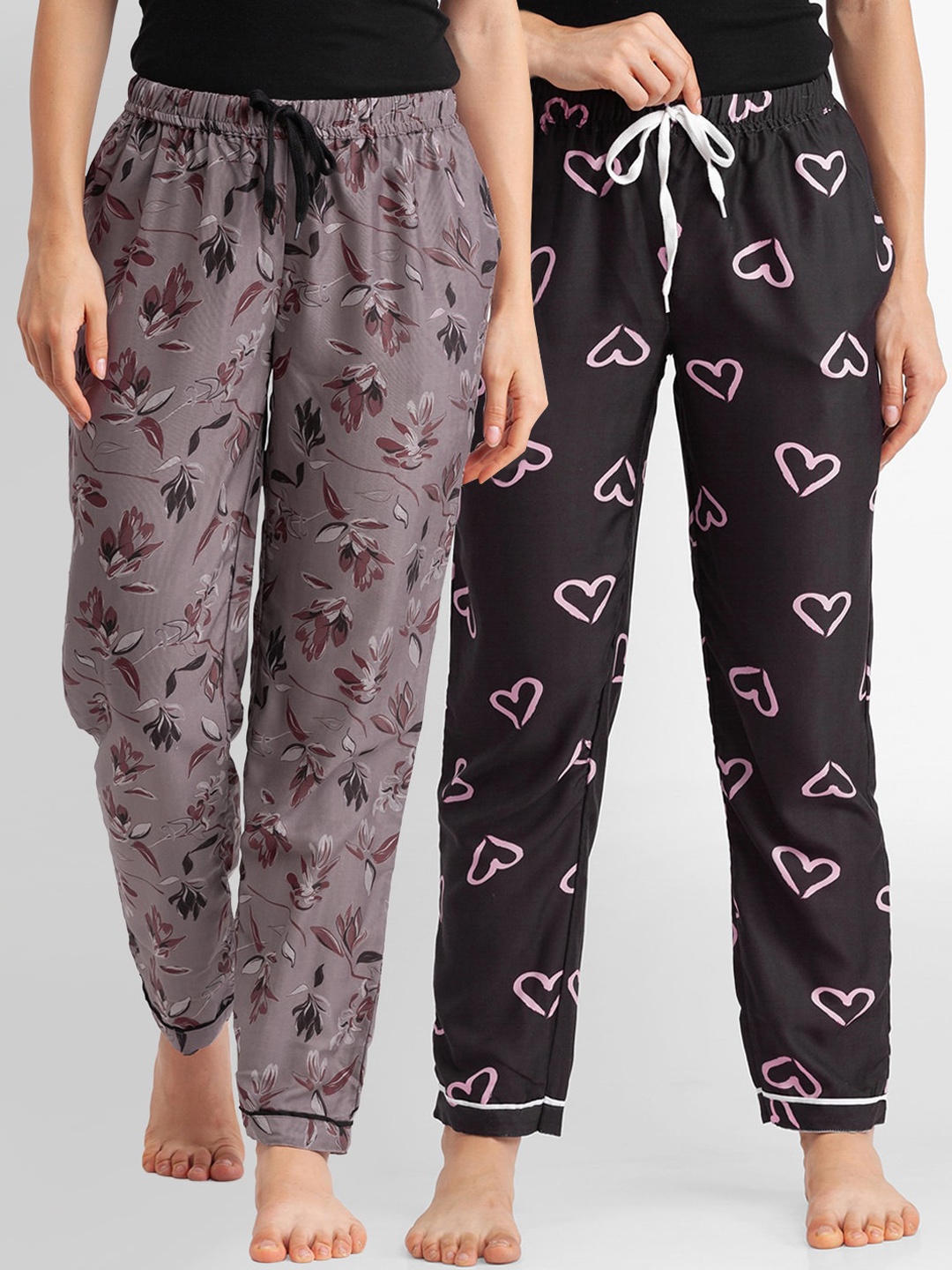 

FashionRack Women Set of 2 Printed Grey & Black Lounge Pants