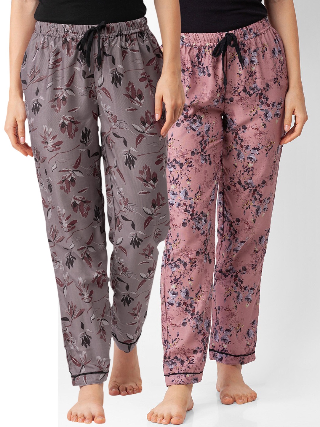 

FashionRack Women Pack Of 2 Brown & Grey Printed Cotton Lounge Pants