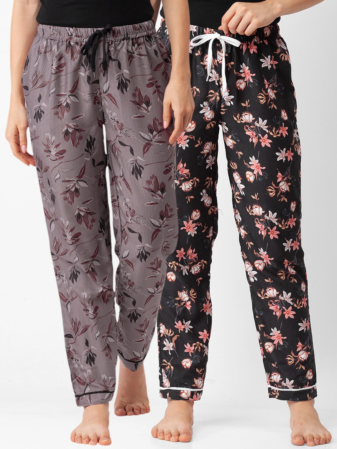 

FashionRack Women Set of 2 Printed Cotton Lounge Pants, Grey