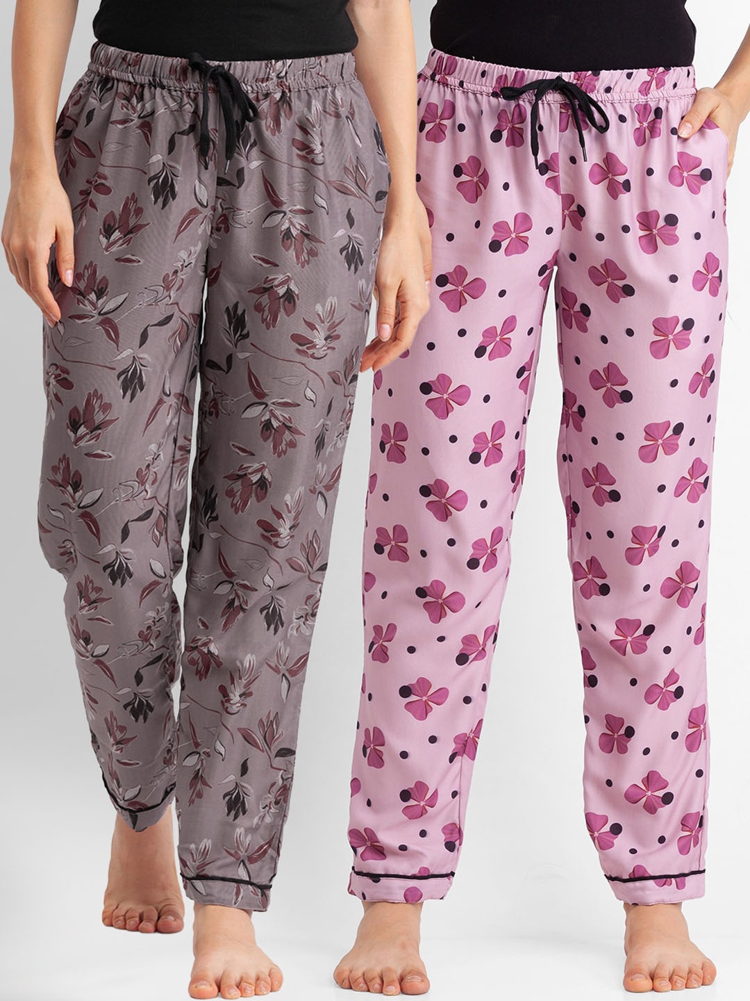 

FashionRack Women Set of 2 Printed Cotton Lounge Pants, Grey