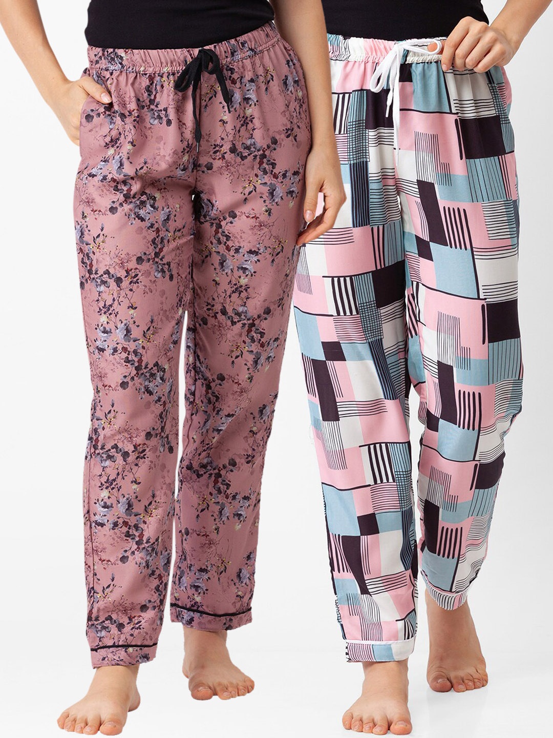 

FashionRack Pack of 2 Pink & Brown Printed Cotton Lounge Pants