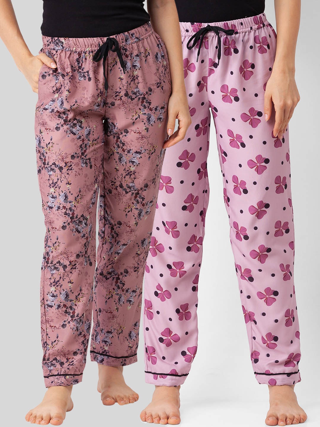 

FashionRack Women Pack Of 2 Printed Cotton Lounge Pants, Brown