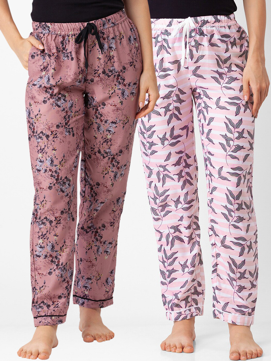 

FashionRack Women Pack of 2 Pink & Brown Printed Cotton Lounge Pants