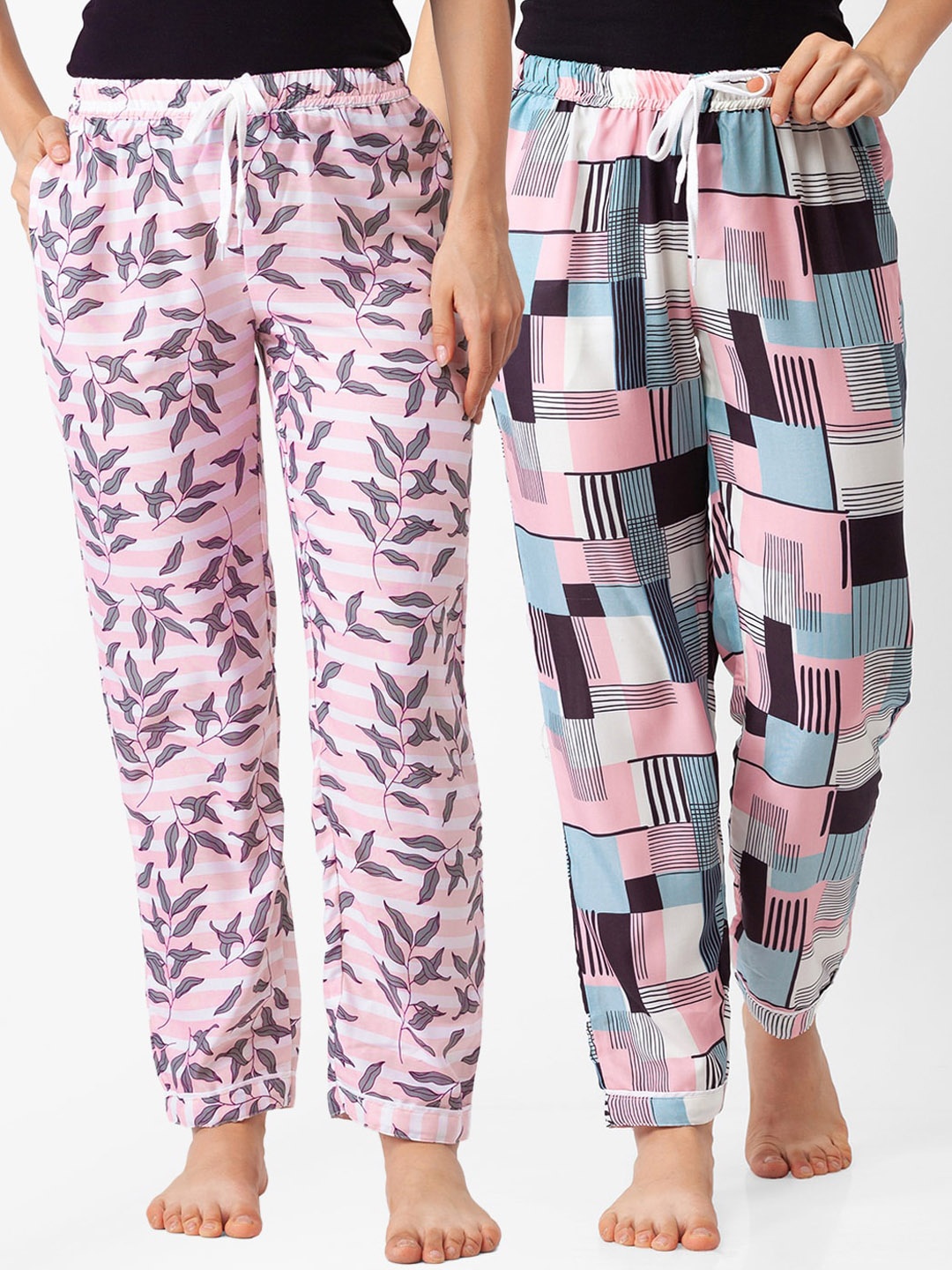

FashionRack Pack of 2 Pink Printed Cotton Lounge Pants
