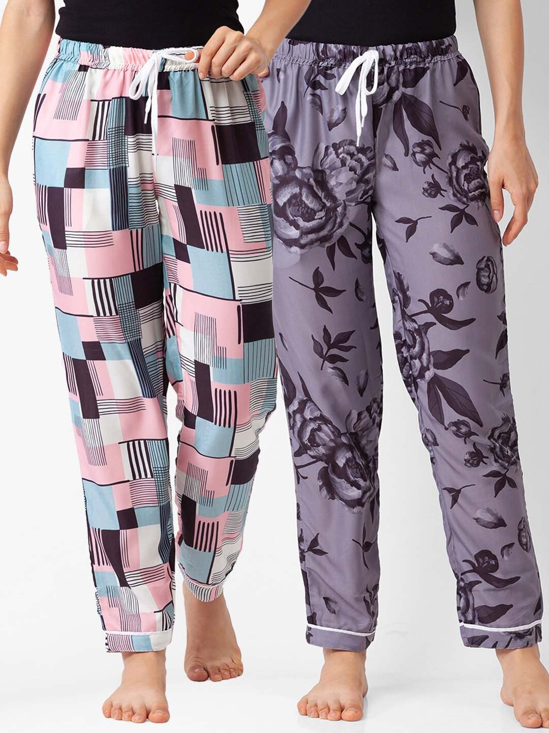 

FashionRack Women Pack of 2 Pink & Purple Printed Cotton Lounge Pants