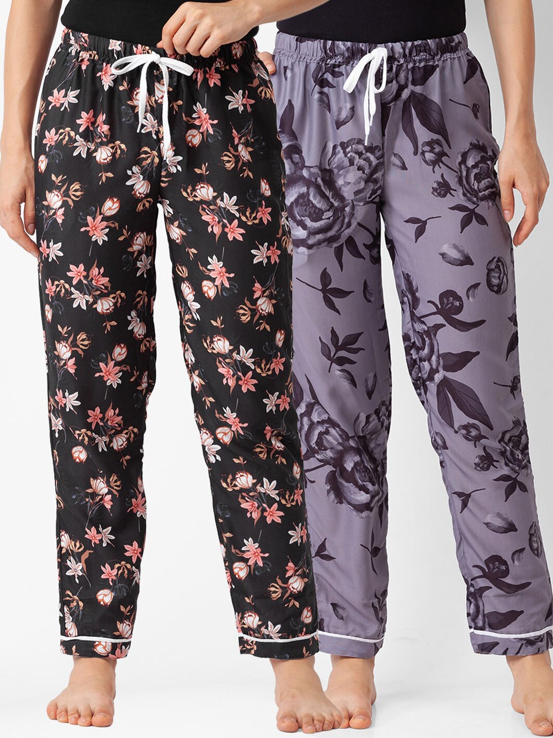 

FashionRack Women Pack of 2 Printed Cotton Lounge Pants, Black