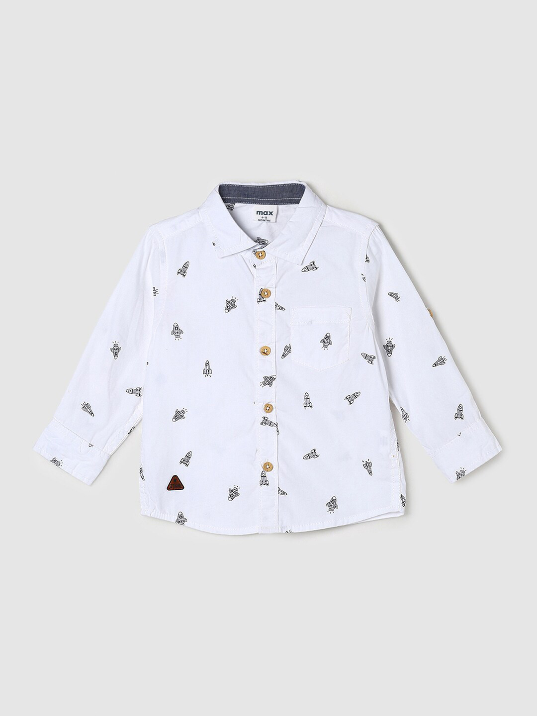 

max Boys White Printed Casual Cotton Shirt