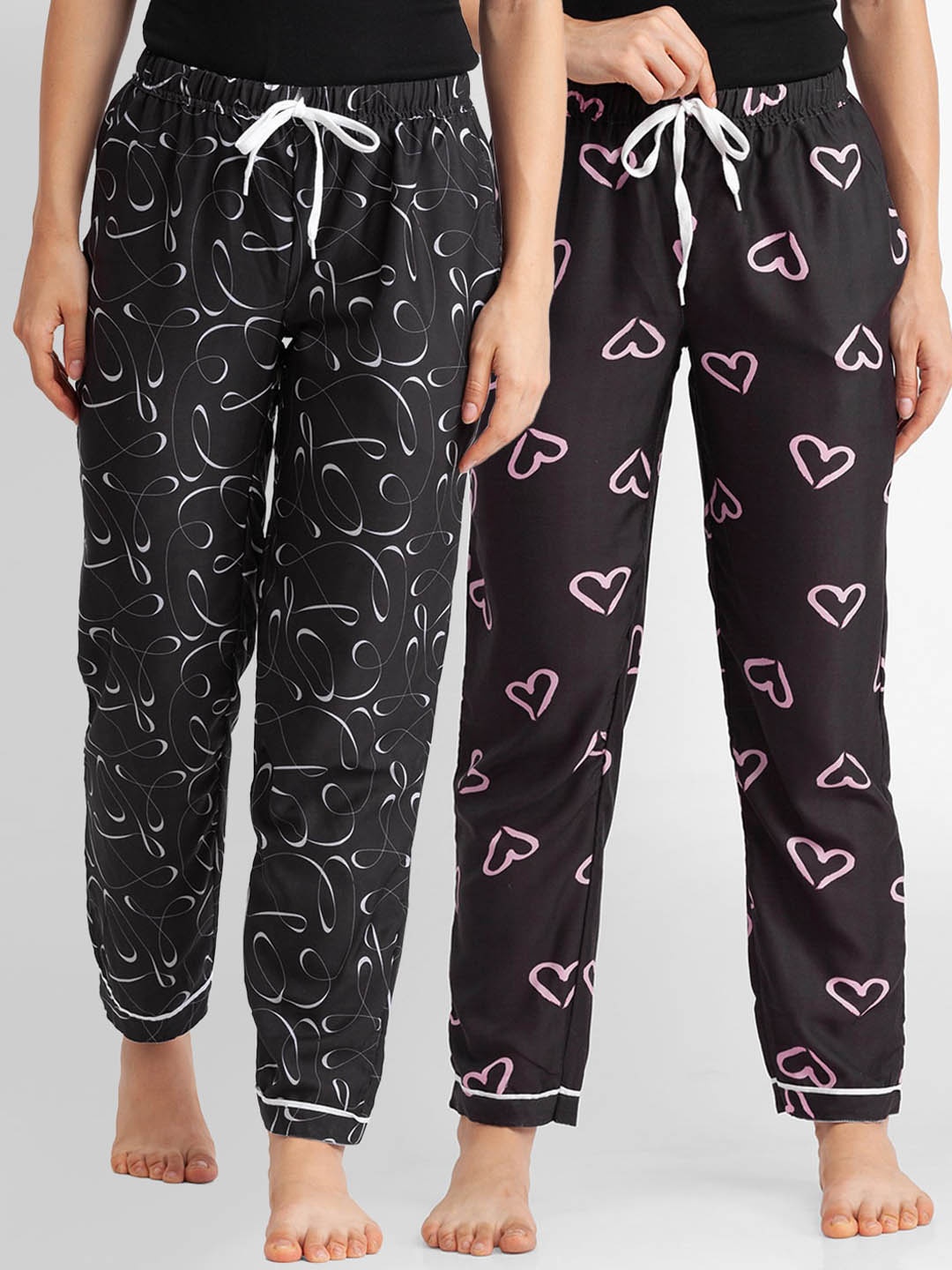 

FashionRack Women Pack Of 2 Printed Cotton Lounge Pants, Black