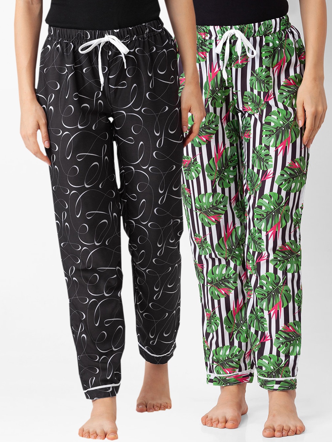 

FashionRack Women Pack of 2 Black And White Printed Lounge Pants