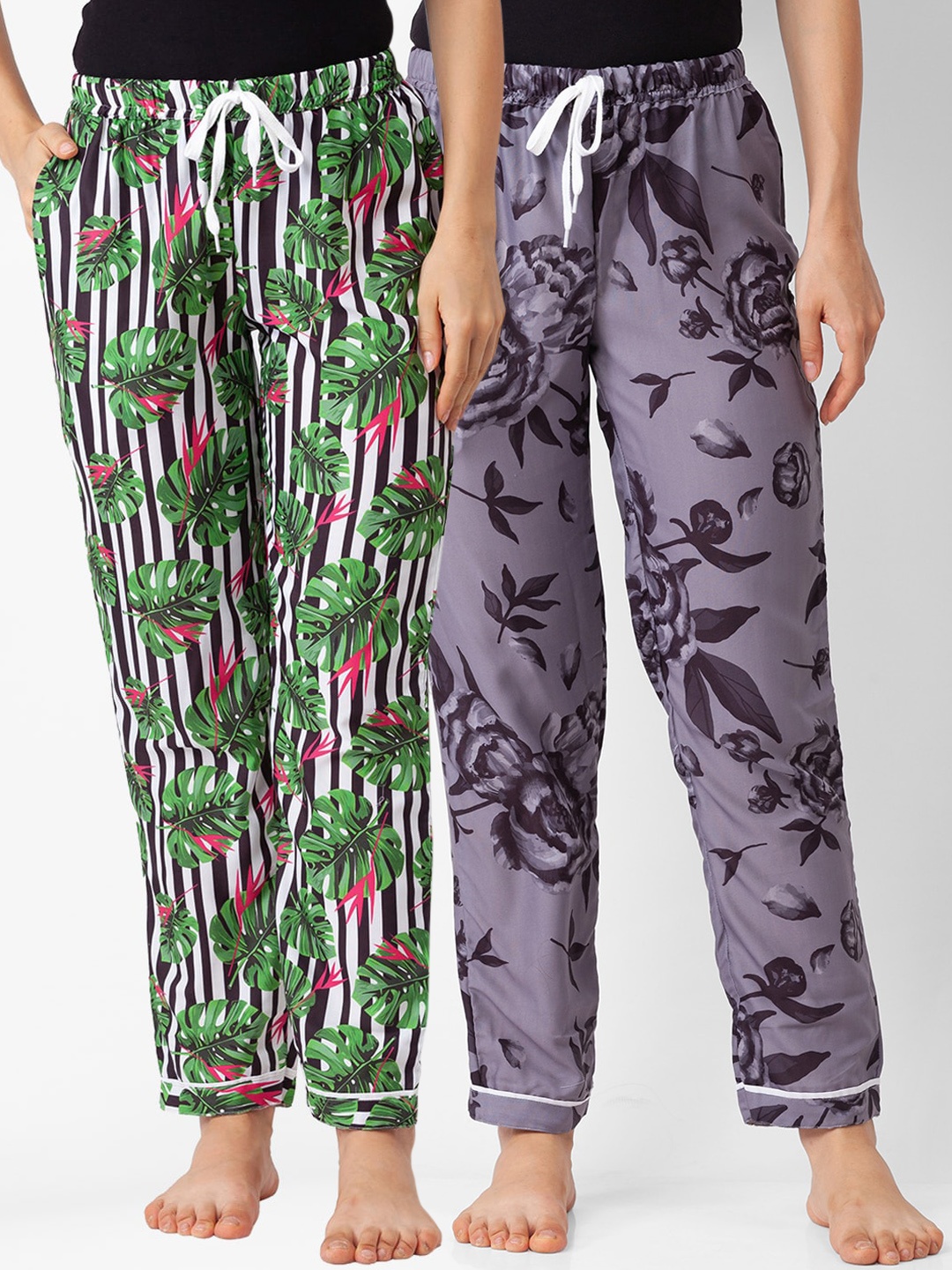 

FashionRack Women Pack of 2 Printed Cotton Lounge Pants, Black