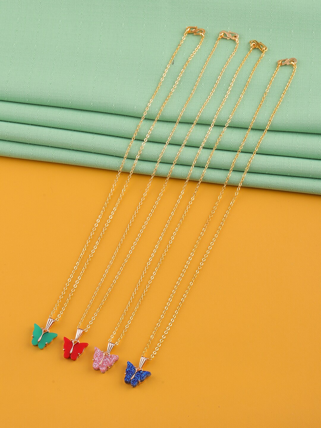 

Brandsoon Pack Of 4 Gold-Toned butterfly shape necklace Antique Chain for women and girls