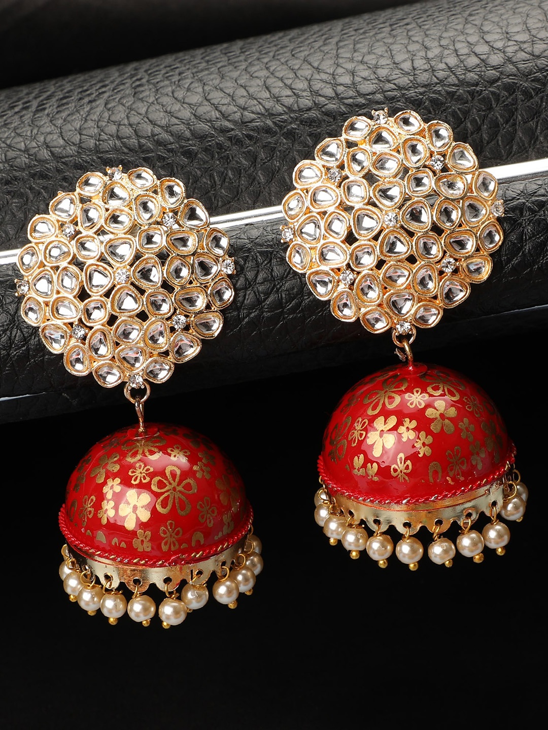 

ZaffreCollections Red Contemporary Jhumkas Earrings