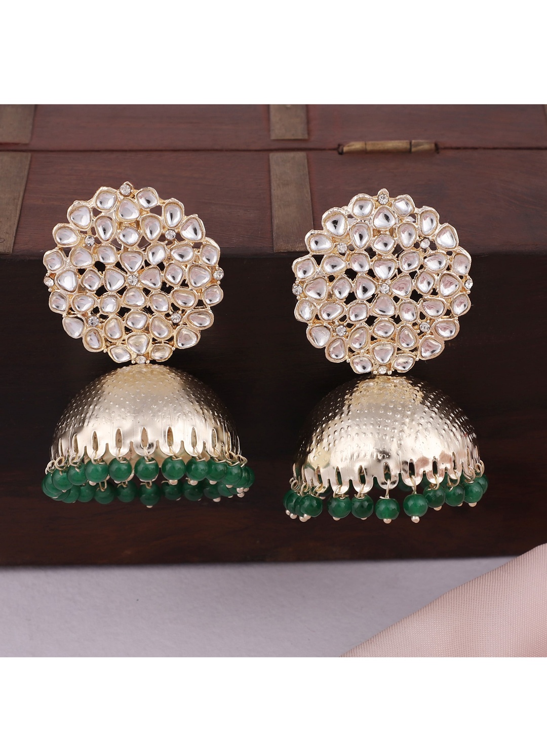 

ZaffreCollections Women Green Contemporary Jhumka Earrings