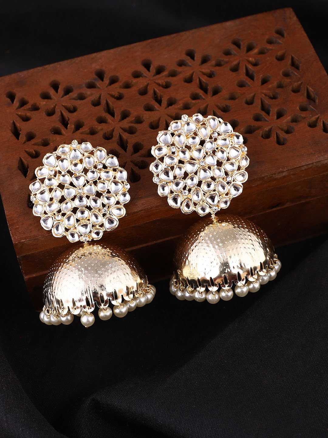 

ZaffreCollections Gold-Plated White Contemporary Jhumkas Earrings
