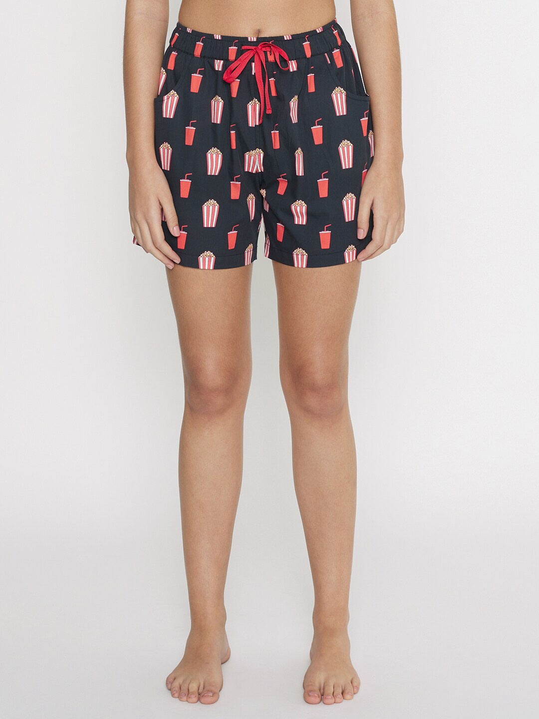 

Smugglerz Women Black & Red Printed Lounge Shorts