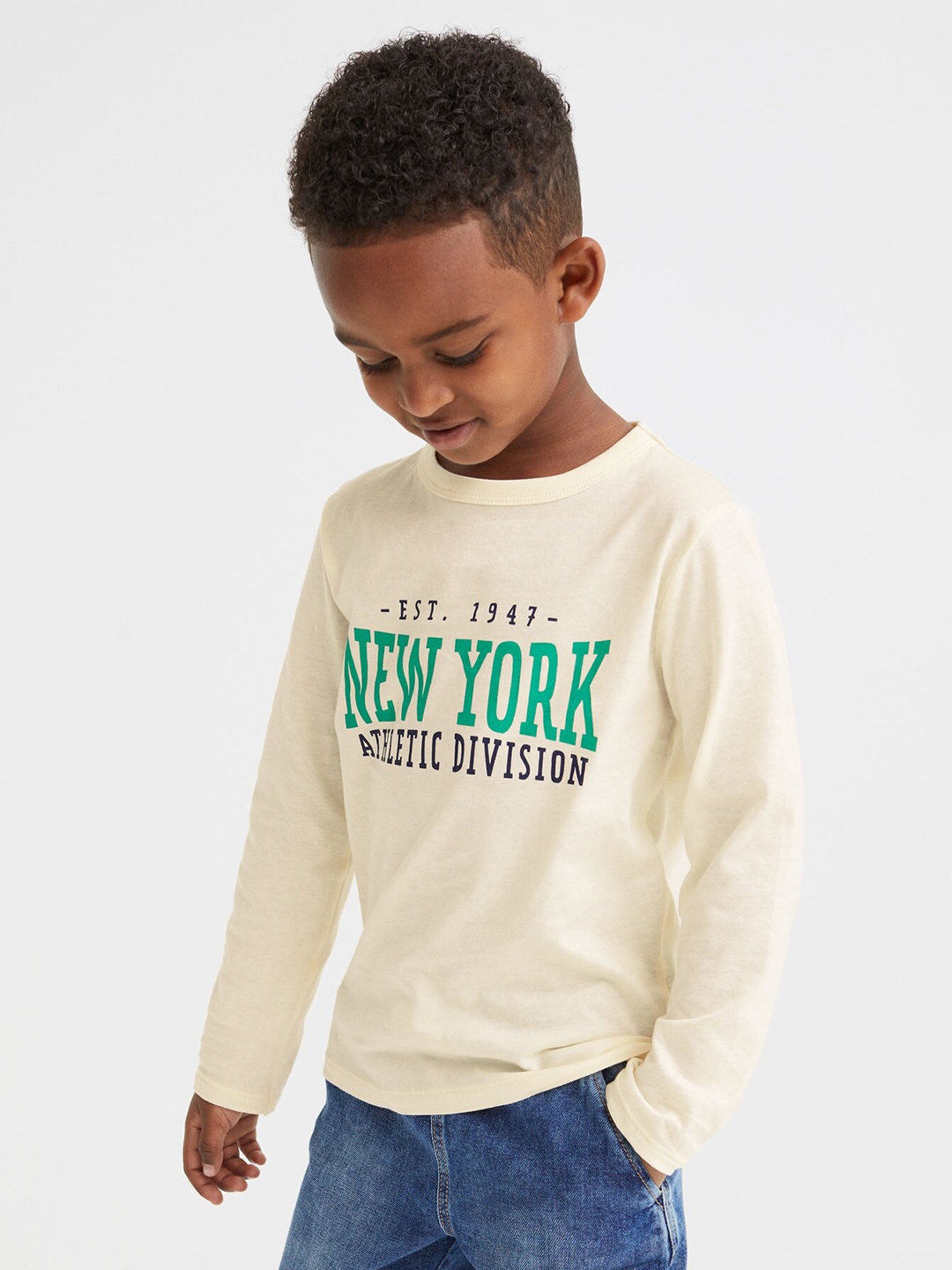 

H&M Boys White Printed Cotton Jersey Top, Multi