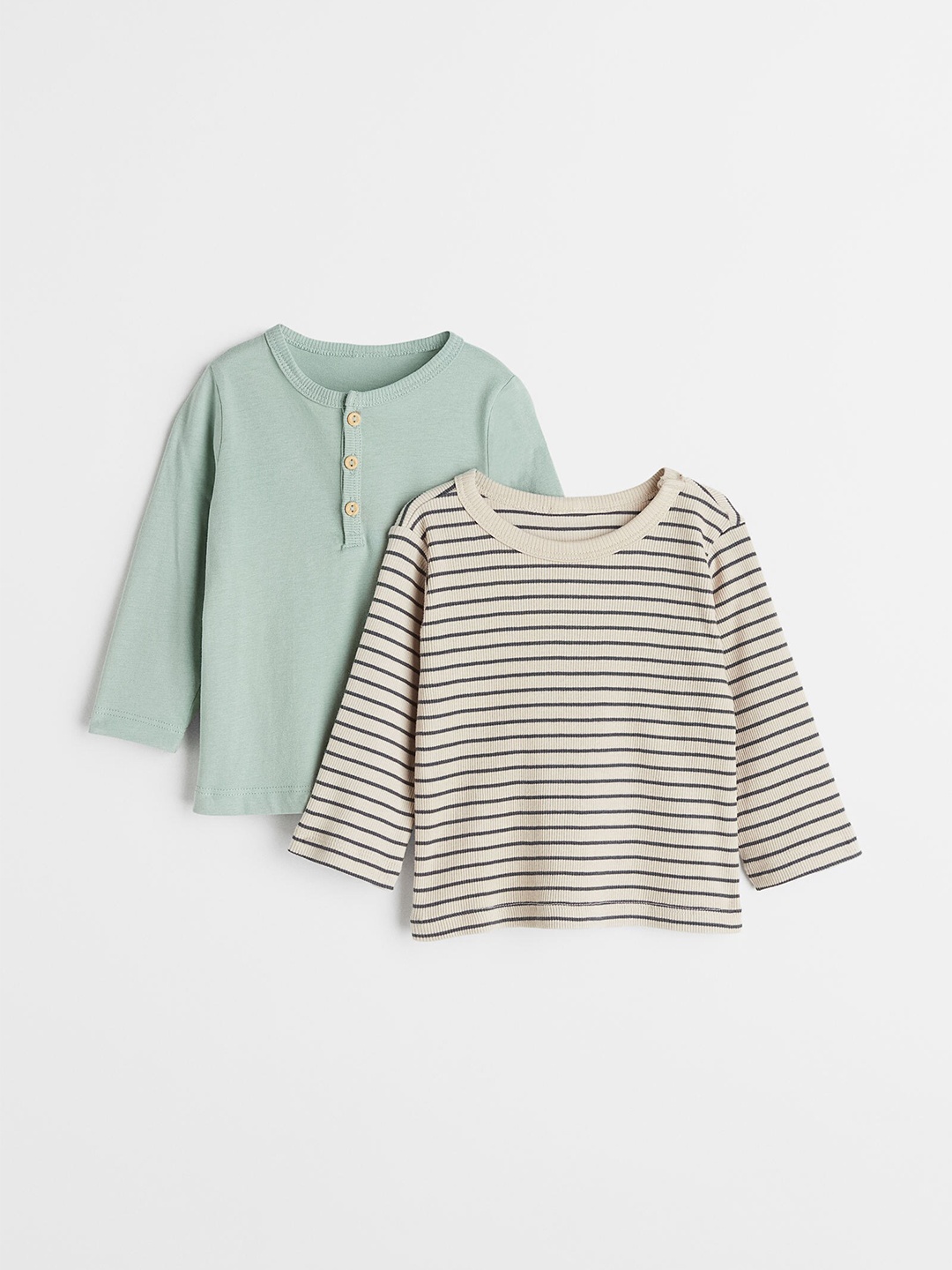 

H&M Boys Beige & Green 2-Pack Cotton Jersey Tops