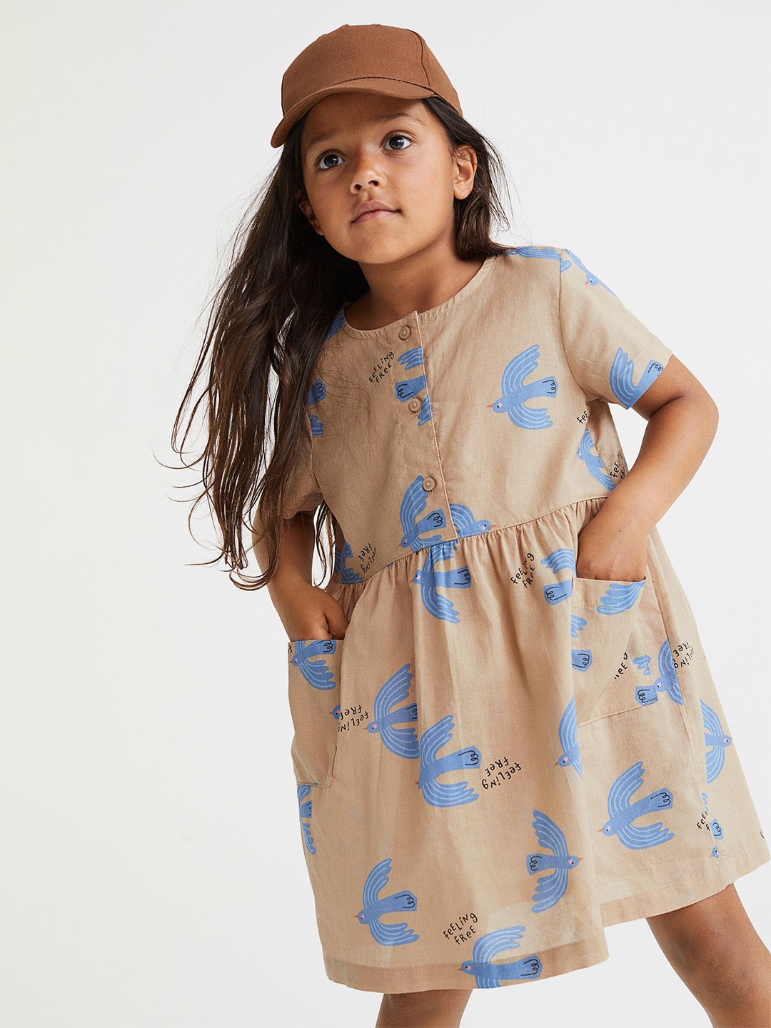 

H&M Girls Beige Patterned Cotton Dress