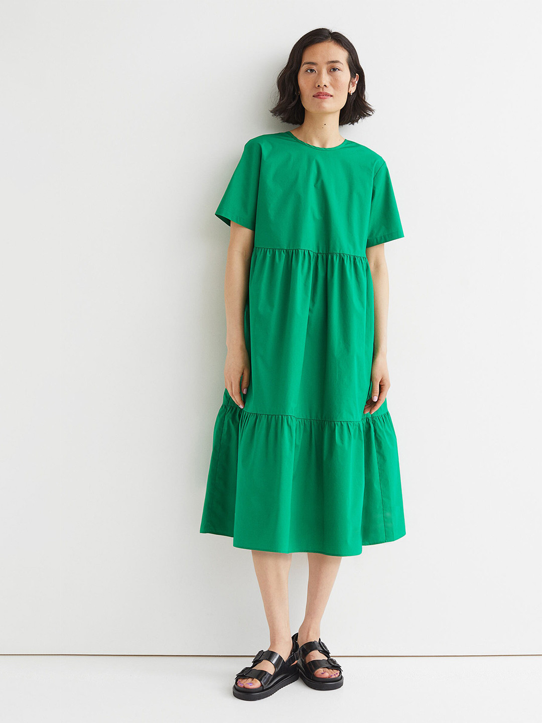 

H&M Women Green Pocket-Detail Cotton Dress