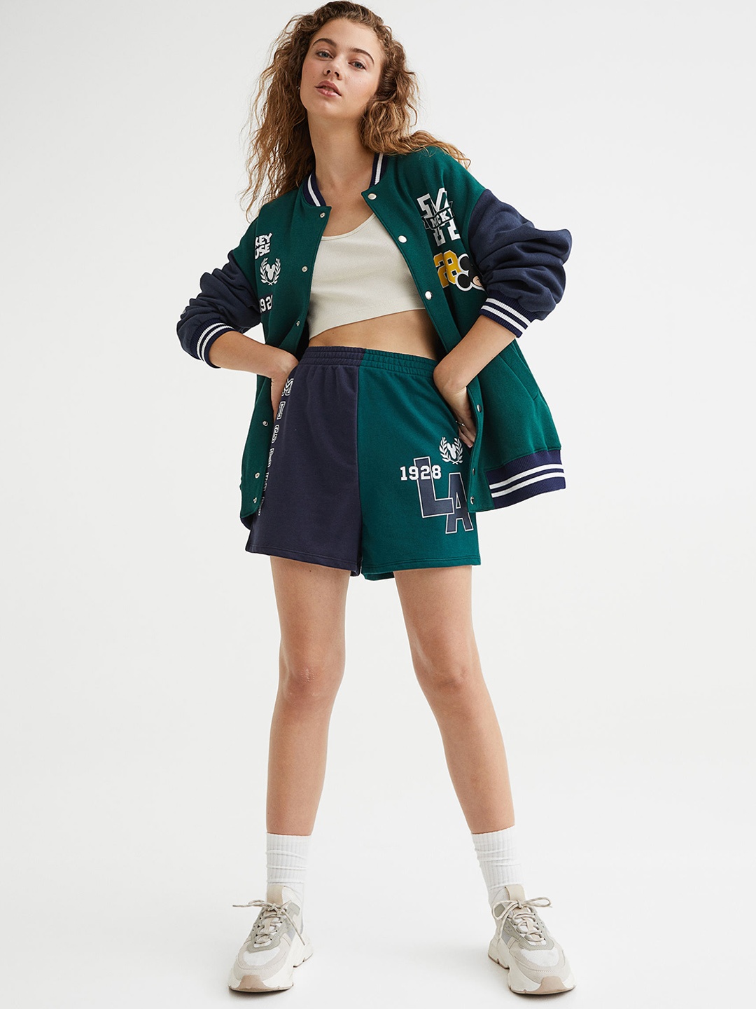 

H&M Women Green Typography Colourblocked Sports Shorts