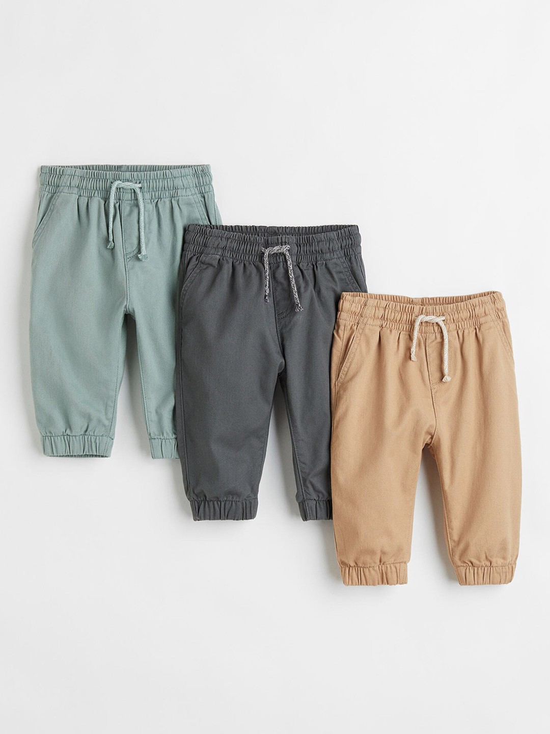 

H&M Boys 3-pack Cotton Twill Joggers, Beige