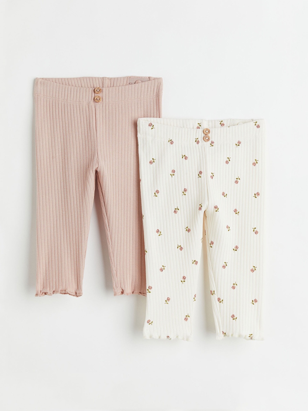 

H&M Girls 2-Pack Ribbed Leggings, White