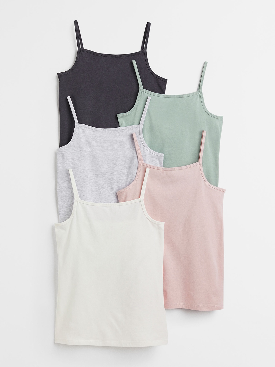 

H&M Girls 5-pack Jersey Strappy Tops, Green
