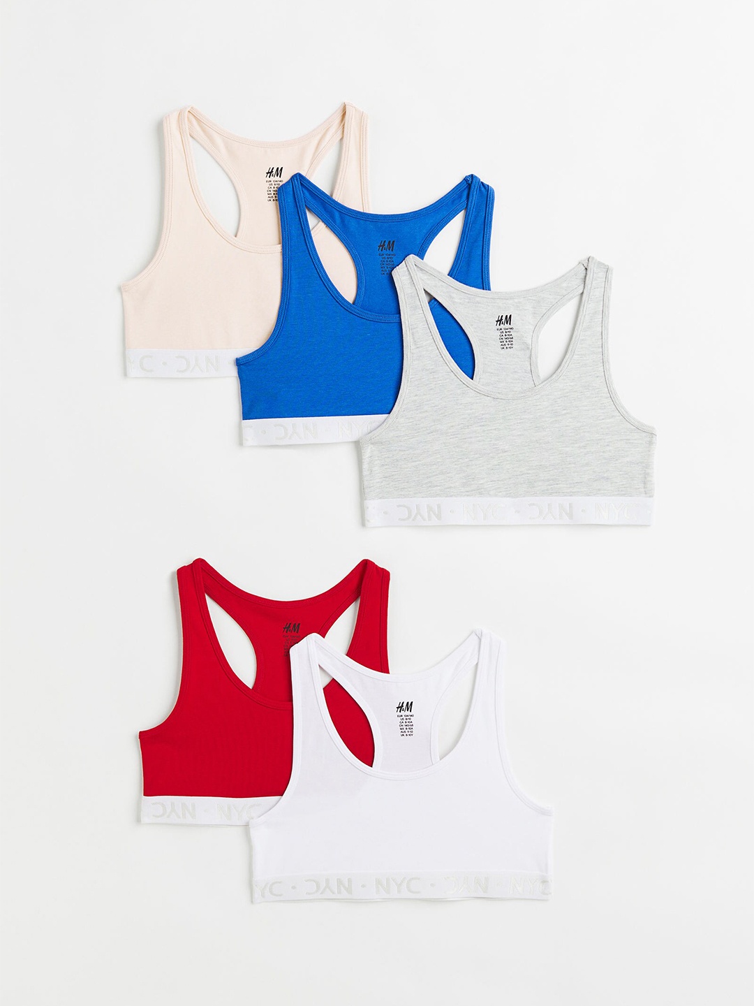 

H&M 5 Pack Cotton Crop Tops, Blue