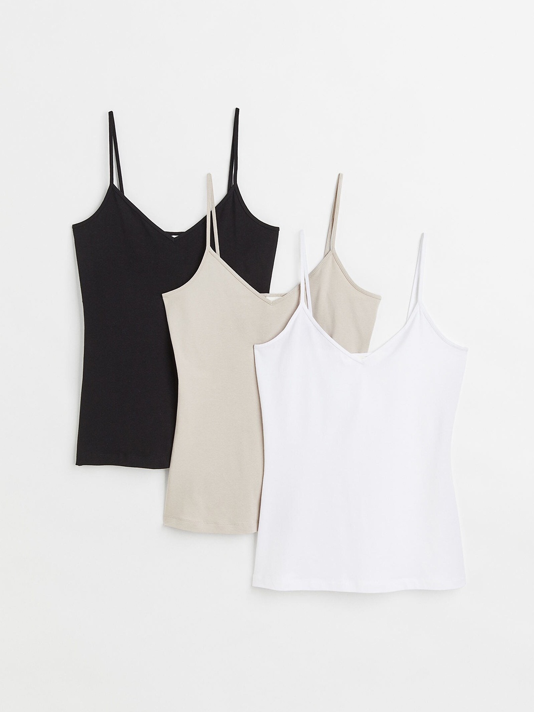 

H&M Women 3-Pack V-Neck Strappy Tops, Beige