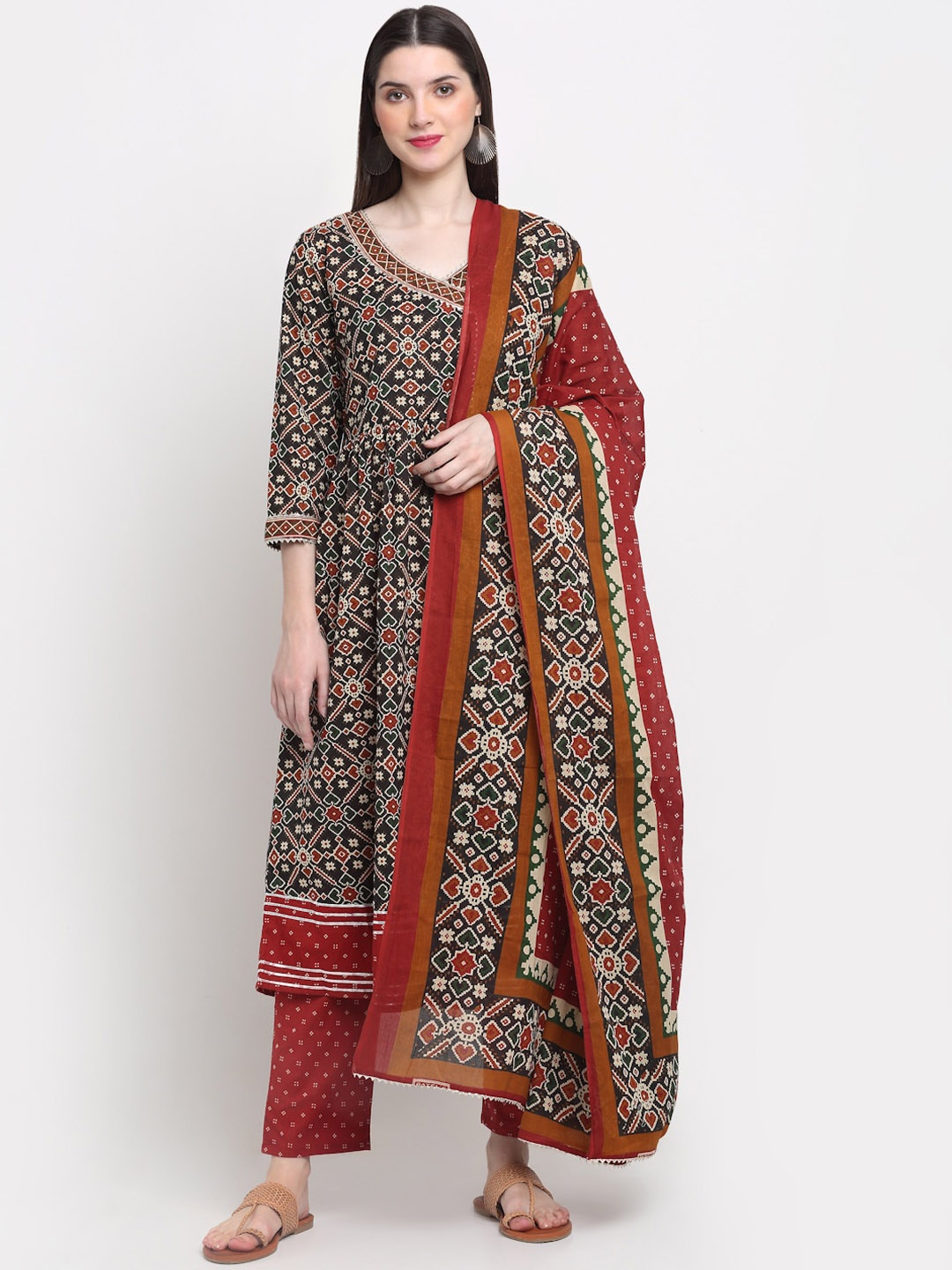 

KALINI Women Black Ethnic Motifs Printed Pure Cotton Kurta with Trouser & Dupatta
